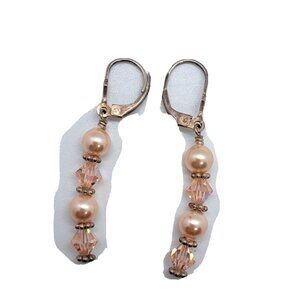 Artisan Faux Pearl And Crystal Earrings Pierced Ears Leverback